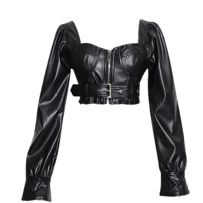 Long Sleeve Leather Crop Top ...